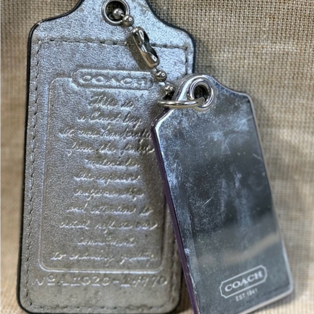 Coach Silver Leather and Lilac Acrylic Tag Keychain - Picture 2 of 3